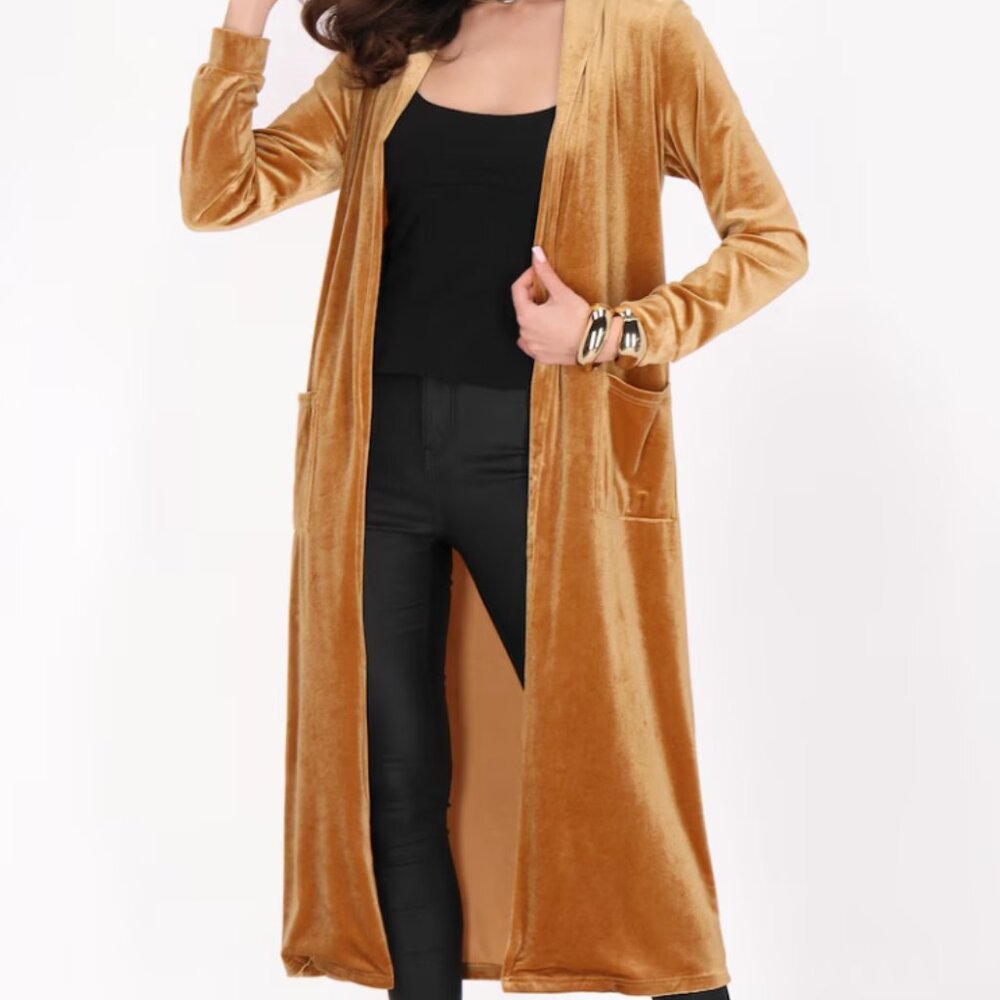 faina Velvet Cardigan in Bronze | Gold Duster